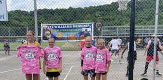 
			
				                                Winners of the 11 and under division of this year’s Ravye Williams Memorial Basketball Tournament - Lydia Johnson, Tenzlee Burns, Kennedi Campbell, and Allie Tolle. Photo provided
 
			
		
